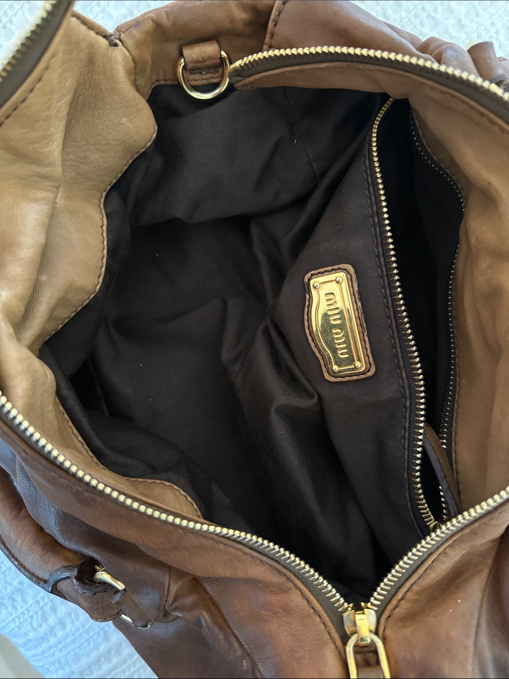 MIU MIU by PRADA Vintage Nappa 2Way Brown Leather Satchel Gold Hardware - Picture 11 of 12